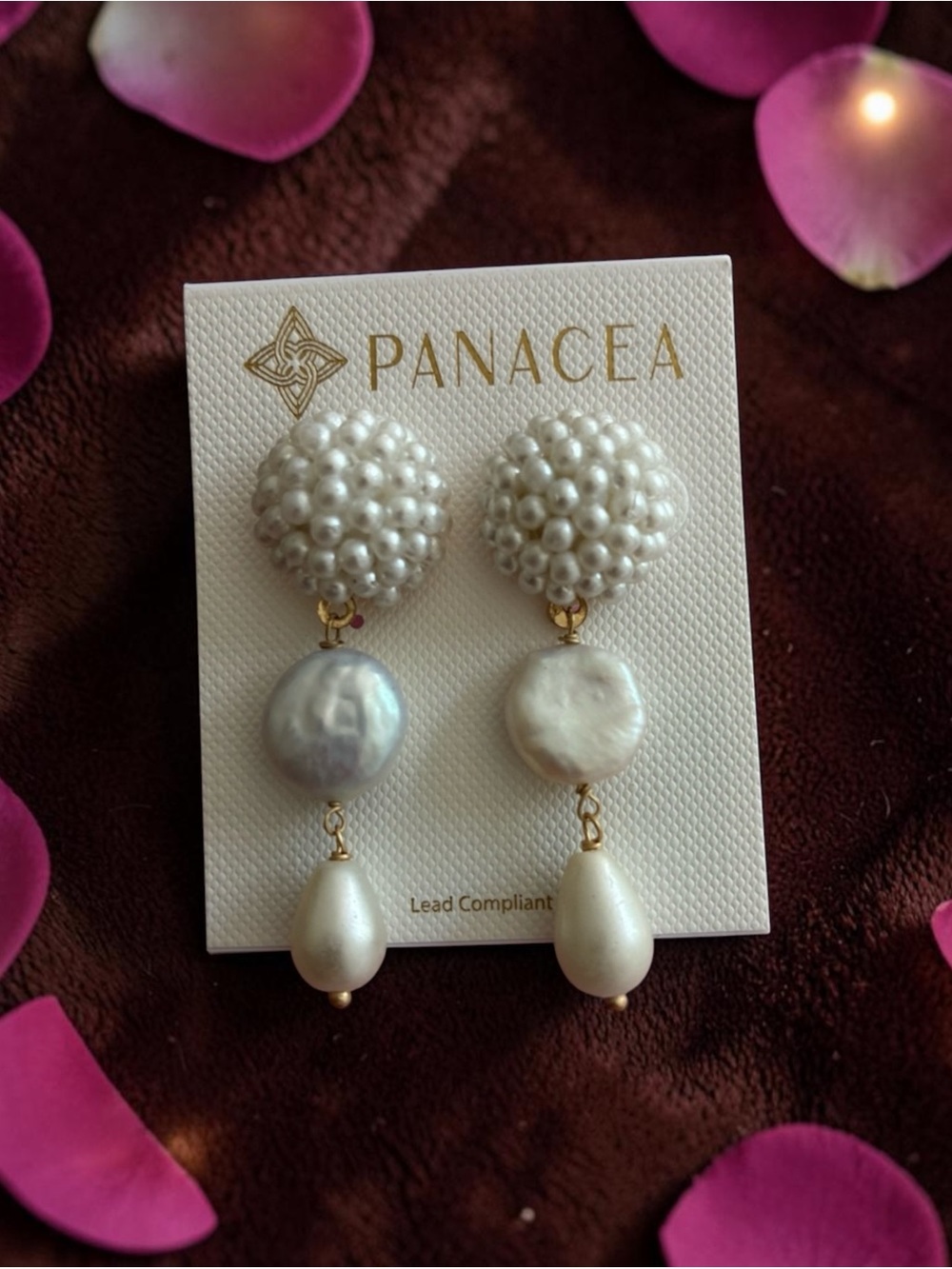 Panacea Ivory Pearl Cluster Drop Earrings with Gold Accents